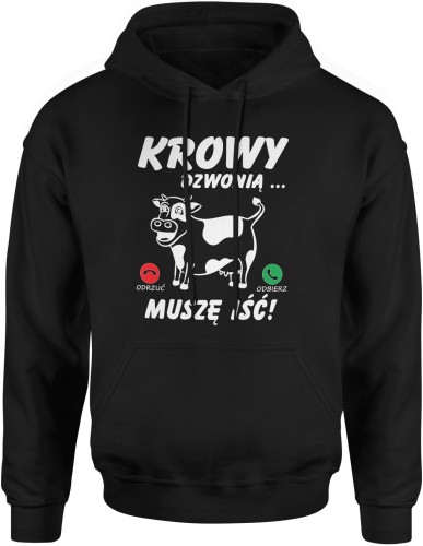 Prezent Dla Rolnika Krowy Dzwonią Męska bluza z kapturem czarna 