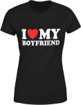 Koszulka z nadrukiem I Love my Boyfriend damska (Rozmiar: S; Kolor: Czarny)