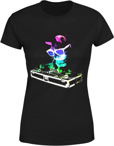 DJ kot z śmiesznym kotem Damska koszulka color:#000000