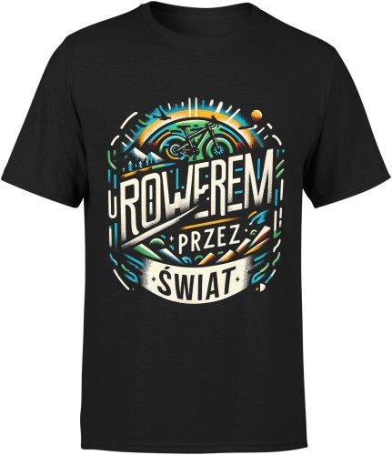 dla Rowerzysty z rowerem przez świat Męska koszulka czarna 