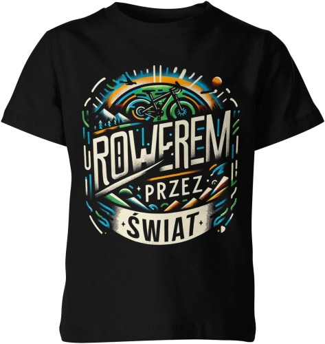 dla Rowerzysty z rowerem przez świat Dziecięca koszulka czarna color:#000000