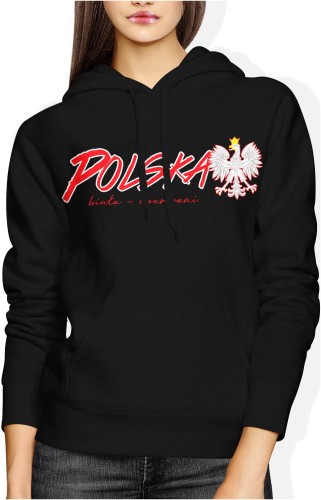 Polska Biało Czerwoni Kibica Damska bluza z kapturem czarna 