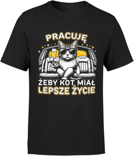 Pracuję żeby kot miał lepsze życie Męska koszulka  czarna 