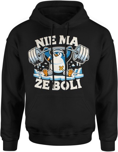 Treningowa Siłownia Trening Fitness Zumba Nie Ma Że Boli Pingwin Z Pingwinem Męska bluza z kapturem 
czarna 