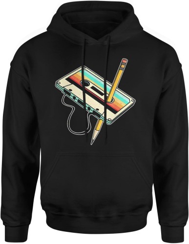 Vintage Retro Lata 80 Kaseta Ołówek Męska bluza z kapturem czarna 