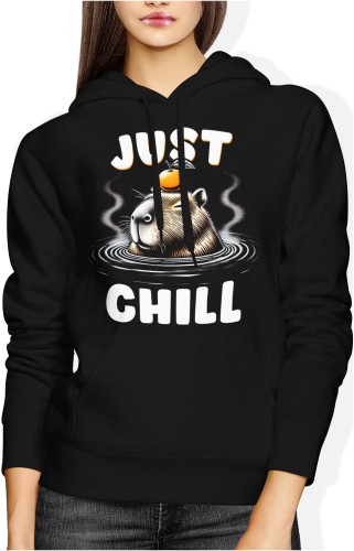 Kapibara Just Chill Damska bluza z kapturem czarna color:#000000