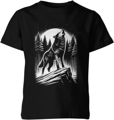 Wilk wyjący na skale Dziecięca koszulka czarna color:#000000