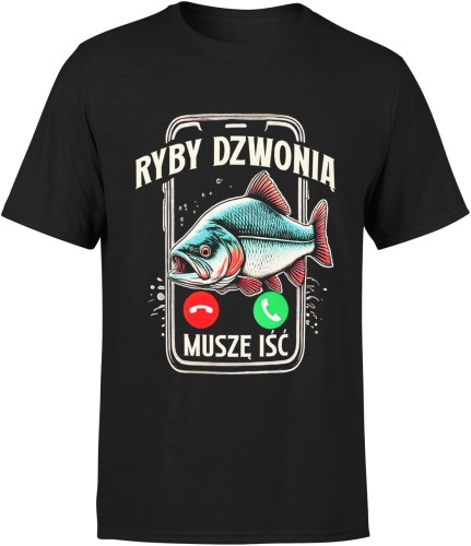 Ryby dzwonią muszę iść telefon Męska koszulka  
czarna 