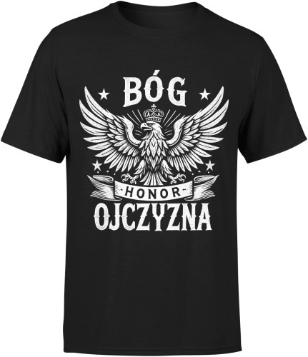 Bóg Honor Ojczyzna Orzeł Biały Męska koszulka czarna 