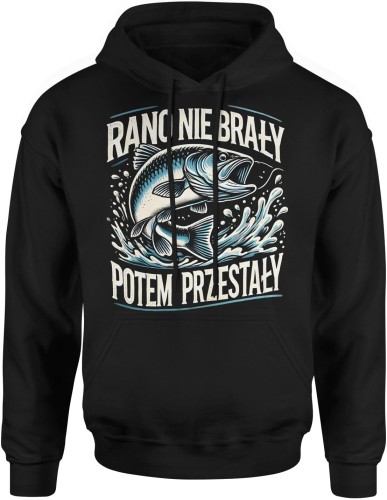 Rano nie brały potem przestały Męska bluza z kapturem czarna 