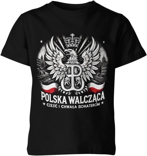 Polska Walcząca Z orłem białym Dziecięca koszulka czarna color:#000000