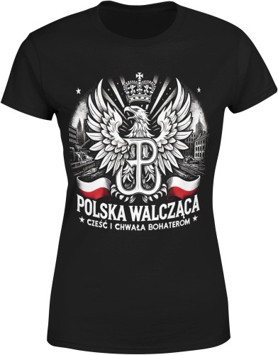 Polska Walcząca Z orłem białym Damska koszulka czarna color:#000000