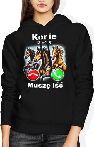 Konie Dzwonią Koniami Dla Fanów Jeździecka Pasja Damska bluza z kapturem czarna color:#000000