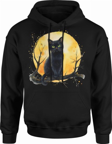 Czarny kot księżyc z księżycem Męska bluza z kapturem 