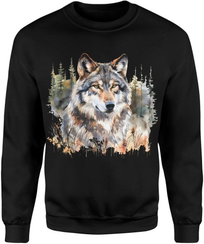 Wilk w lesie styl malowany Męska bluza 