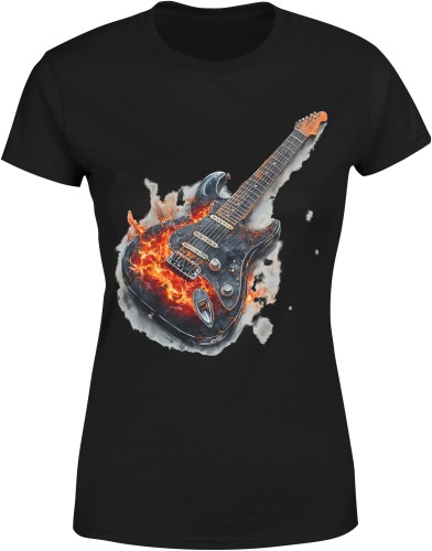 Płonąca gitara rockowa elektryczna Damska koszulka 