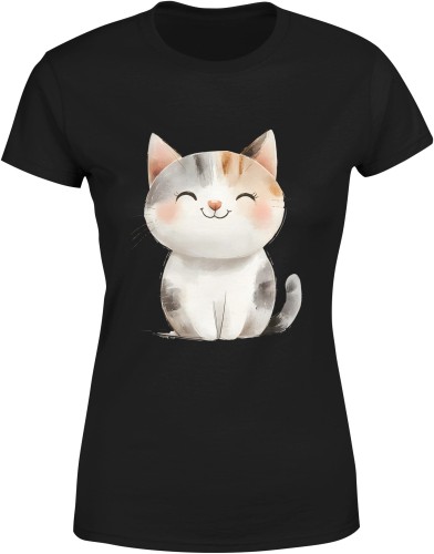 Biały radosny kotek Damska koszulka 
