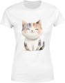 Biały radosny kotek Damska koszulka 
