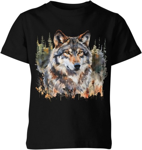 Wilk w lesie styl malowany Dziecięca koszulka 