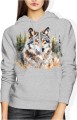 Wilk w lesie styl malowany Damska bluza z kapturem 