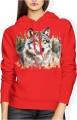 Wilk w lesie styl malowany Damska bluza z kapturem 