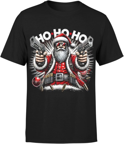Mikołaj z pistoletami hohoho Męska koszulka 