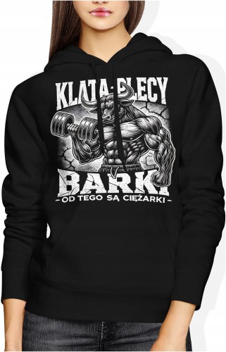 Klata Plecy Barki od tego są ciężarki Damska bluza z kapturem color:#000000