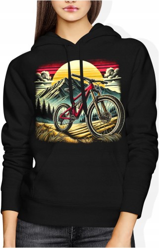 Rower w górskim pejzazu Damska bluza z kapturem color:#000000
