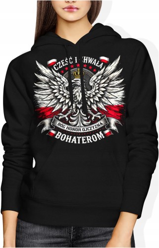Cześć i chwała bohaterom Bóg Honor Ojczyzna Damska bluza z kapturem color:#000000