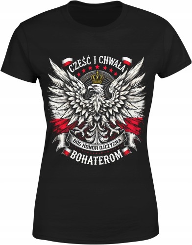 Cześć i chwała bohaterom Bóg Honor Ojczyzna Damska koszulka color:#000000