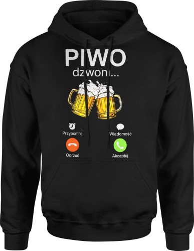 Piwo Dzwoni Muszę iść Męska bluza z kapturem czarna 