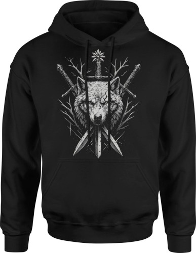 Fantasy Wilk Z Mieczami Rpg Wild Męska bluza z kapturem 