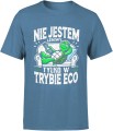 Nie jestem leniwy tylko w trybie eco eko zółw z żółwiem Męska koszulka niebieska  