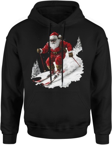 Święty Mikołaj jadący na nartach Męska bluza z kapturem 