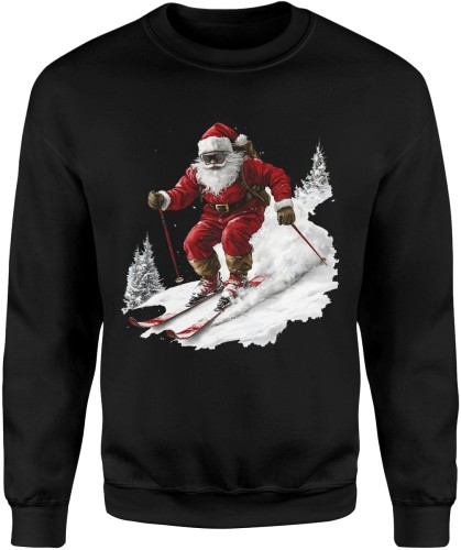 Święty Mikołaj jadący na nartach Męska bluza  