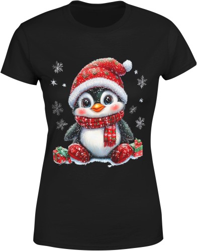 Pingwin z prezentami Damska koszulka 