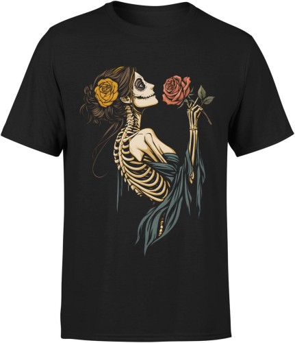 szkielet kobieta róża gothic art romantyczny mrok Męska koszulka  color:#000000