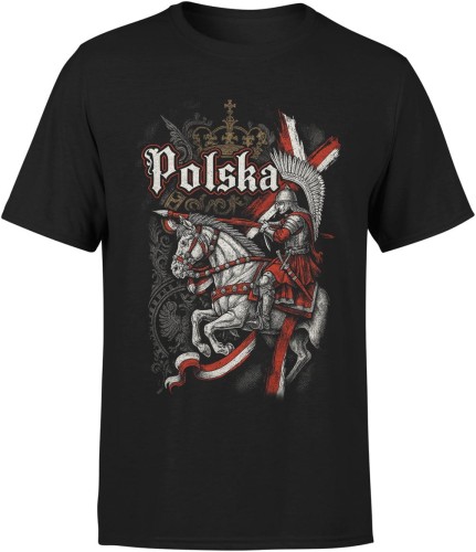 Polska husaria – skrzydlaty rycerz na koniu Męska koszulka  color:#000000