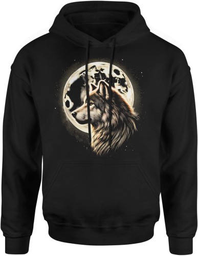 Wilk przy pełni księżyca mroczny nocny klimat natura Męska bluza z kapturem 