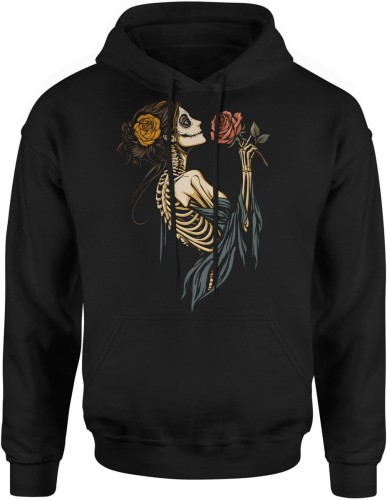 szkielet kobieta róża gothic art romantyczny mrok Męska bluza z kapturem  