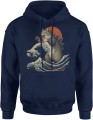 kot Godzilla fala japońska parodia sztuka retro vintage japonia kaiju Męska bluza z kapturem 