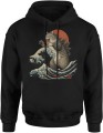 kot Godzilla fala japońska parodia sztuka retro vintage japonia kaiju Męska bluza z kapturem 