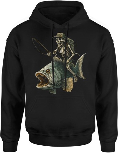 Szkielet wędkarz na rybie czarny humor pasja łowienia Męska bluza z kapturem 