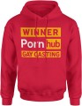 Winner Gay Casting parodia logo humor kontrowersyjny motyw internetowy design viral mem Męska bluza z kapturem 