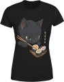 czarny kot sushi kawaii humor azjatycki vibe słodki Damska koszulka  