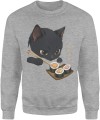 czarny kot sushi kawaii humor azjatycki vibe słodki Męska bluza 
