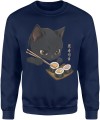 czarny kot sushi kawaii humor azjatycki vibe słodki Męska bluza 