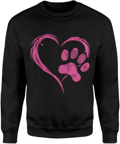 Różowe serce i łapa miłość do zwierząt Męska bluza  