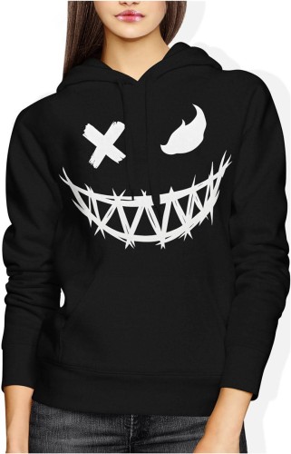 Demoniczny uśmiech biały motyw maska horror kreska mrok styl halloween Damska bluza z kapturem 