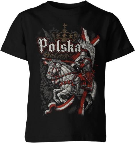 Polska husaria – skrzydlaty rycerz na koniu Dziecięca koszulka color:#000000